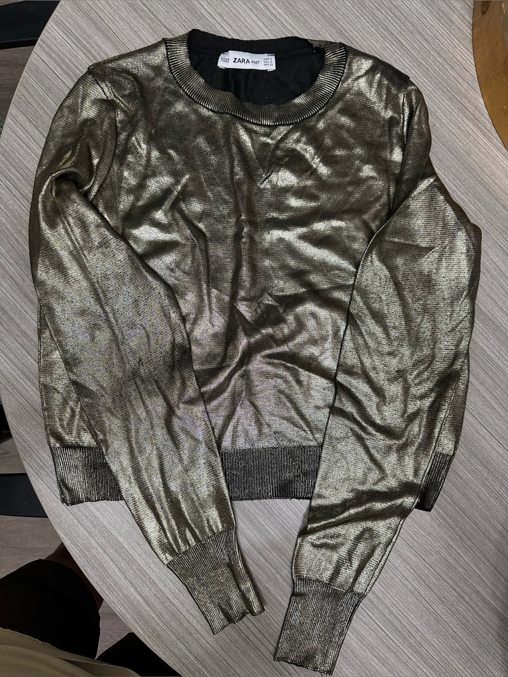 ZARA Metallic Gold Crewneck Sweater - Shimmer Knit